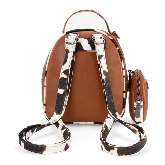 Wrangler Cow Print Trimmed Mini Backpack With Coin Pouch - Brown - Picture 2 of 4